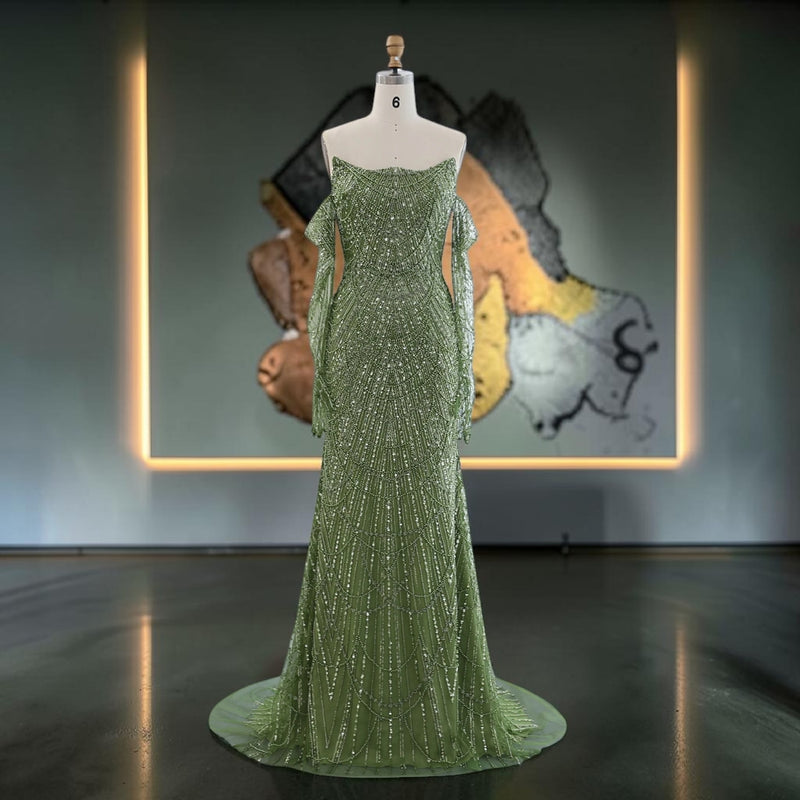 Emerald Whisper Crystal Gown