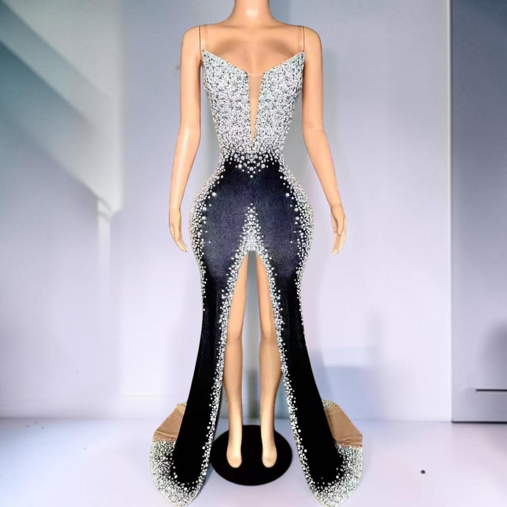 Midnight Radiance Crystal Illusion Mermaid Gown