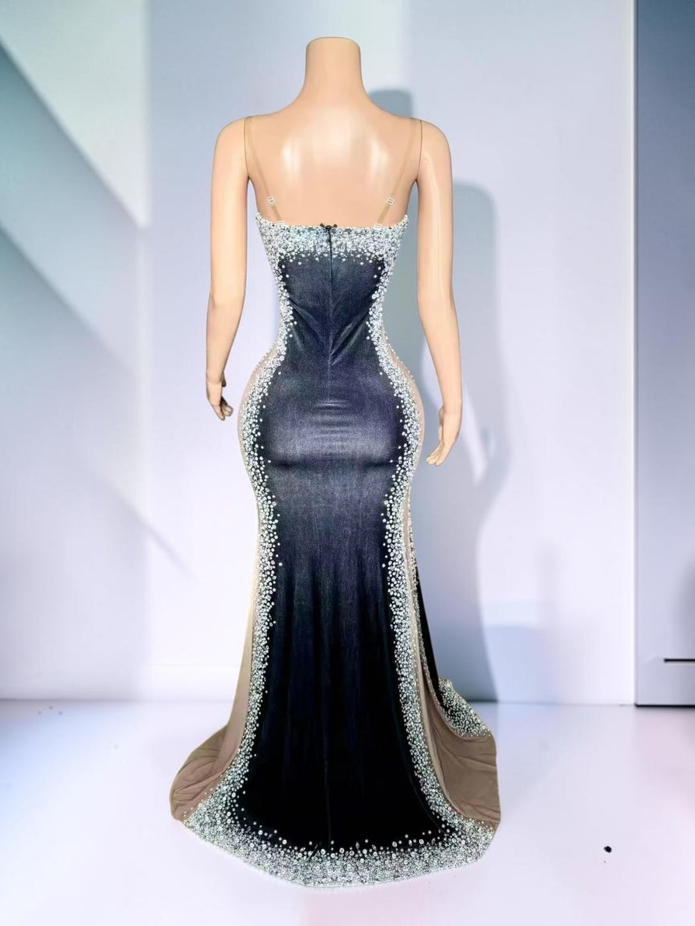 Midnight Radiance Crystal Illusion Mermaid Gown