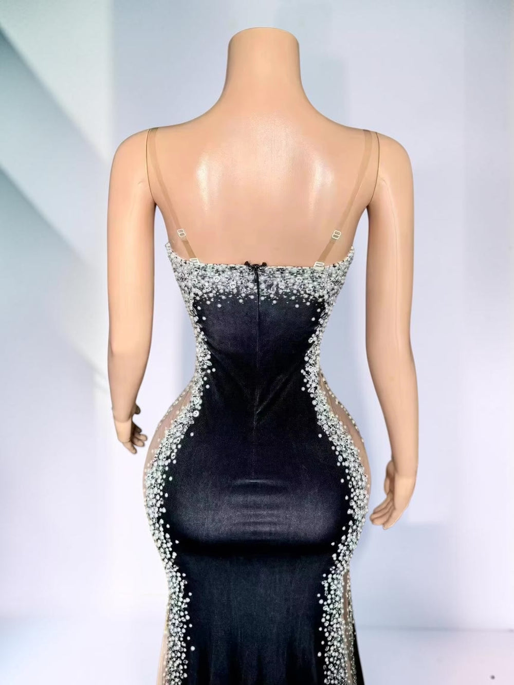 Midnight Radiance Crystal Illusion Mermaid Gown
