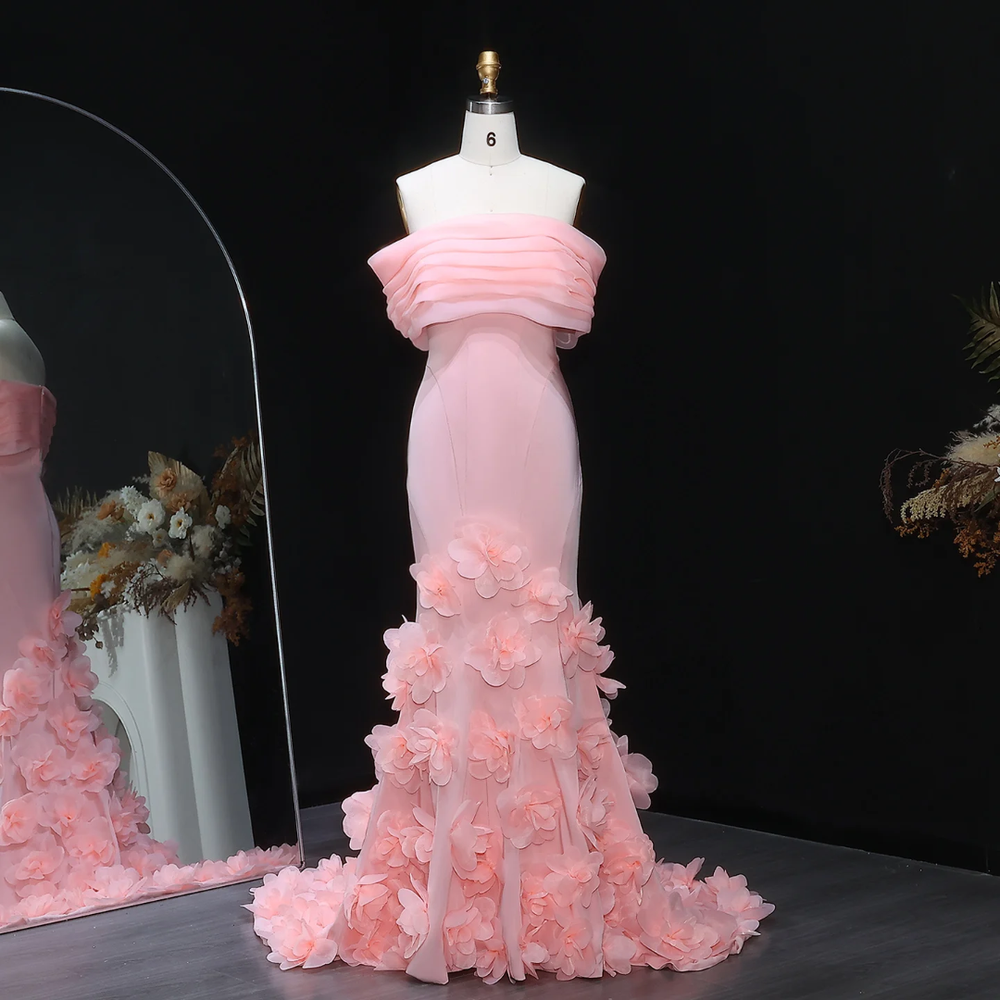Rosé Bloom Mermaid Gown - Light Pink