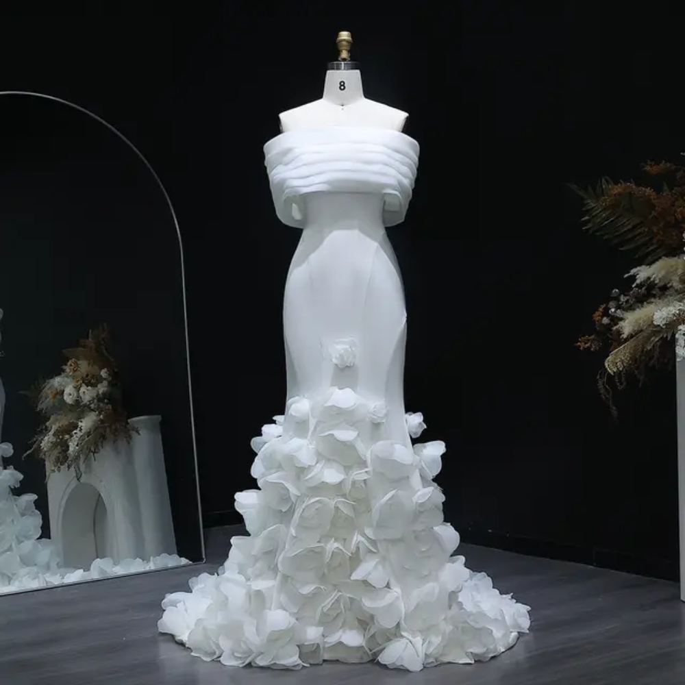 Rosé Bloom Mermaid Gown - White