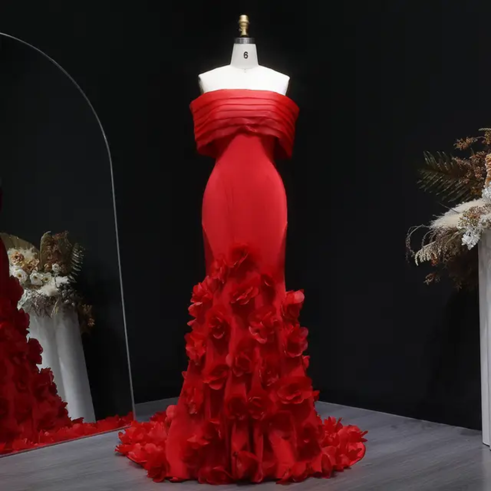 Rosé Bloom Mermaid Gown - Red