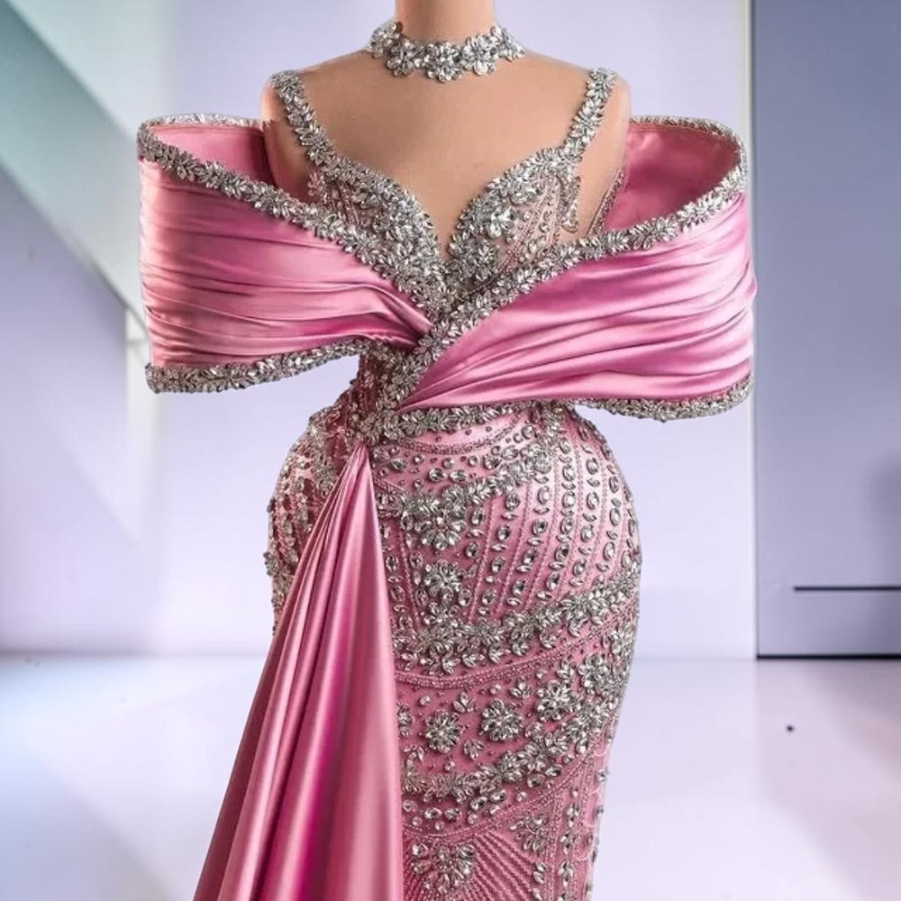 Blush Royale Crystal Draped Couture Gown