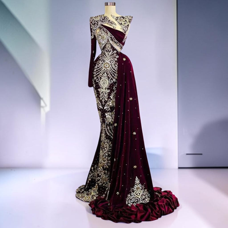 Bordeaux Empress Velvet Cape Gown