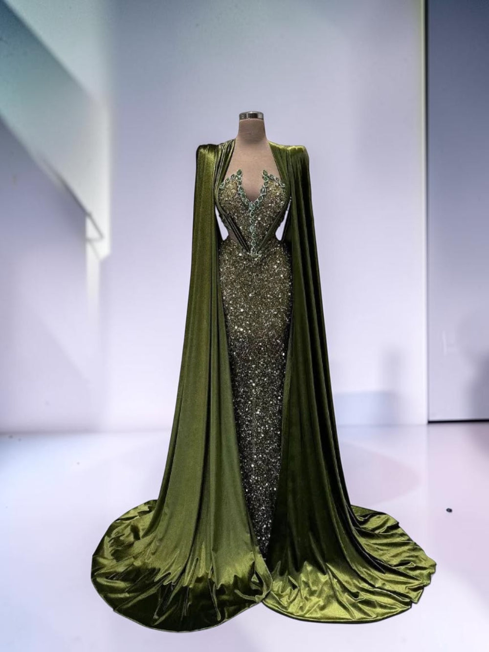 Emerald Sovereign Crystal Cape Gown