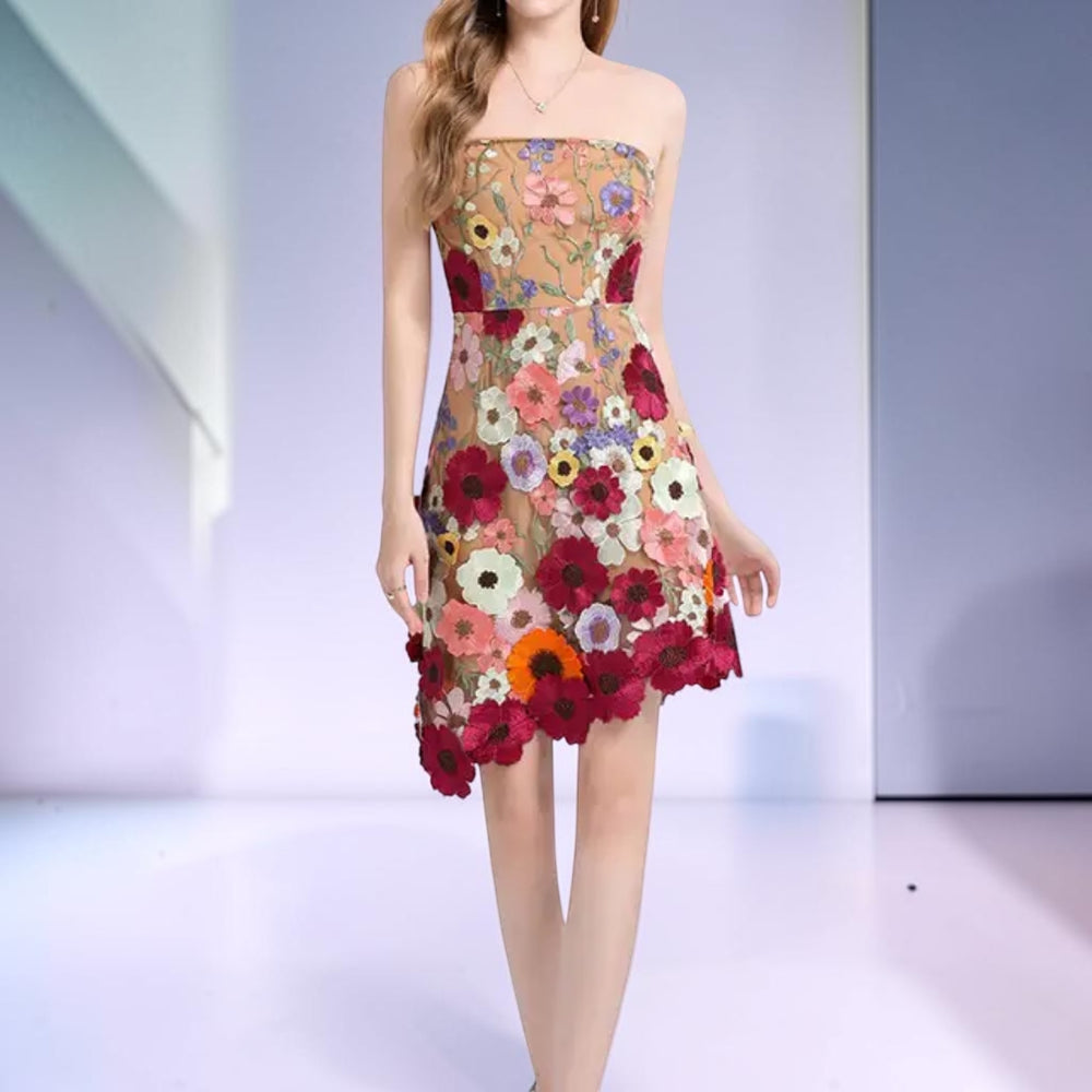 Garden Couture™ Floral Embroidered Strapless Mini Dress - Red