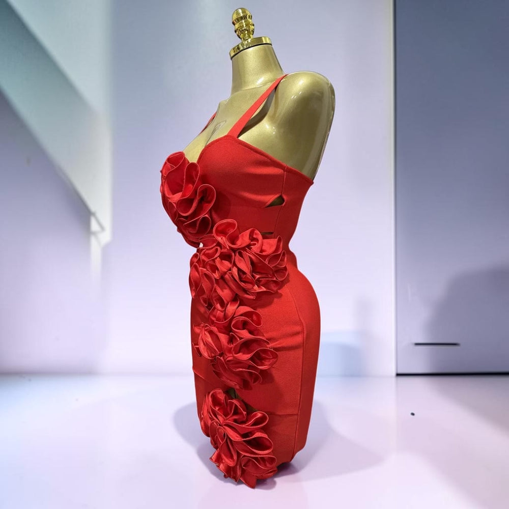 Scarlet Bloom Couture Mini Dress