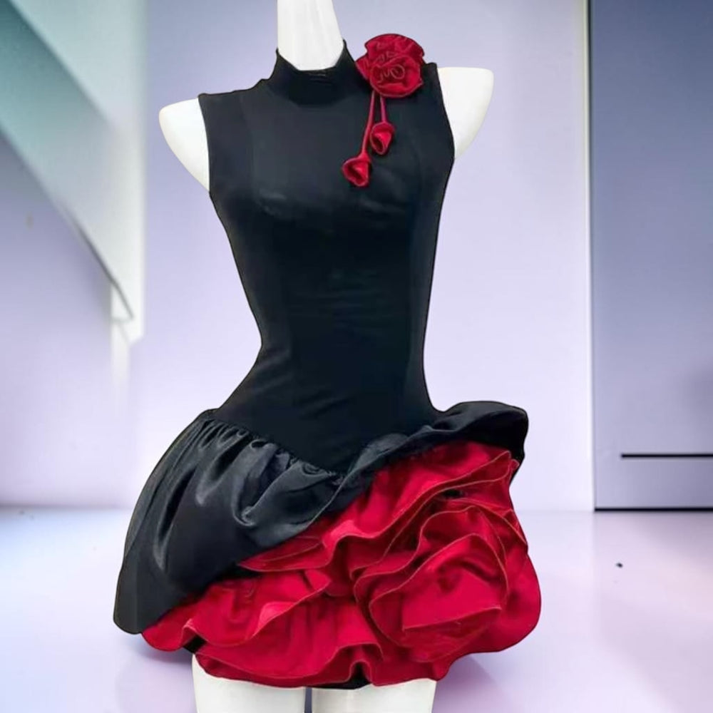 Minivestido de burbuja rosa rojo oscuro