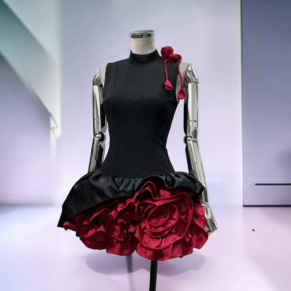 Minivestido de burbuja rosa rojo oscuro