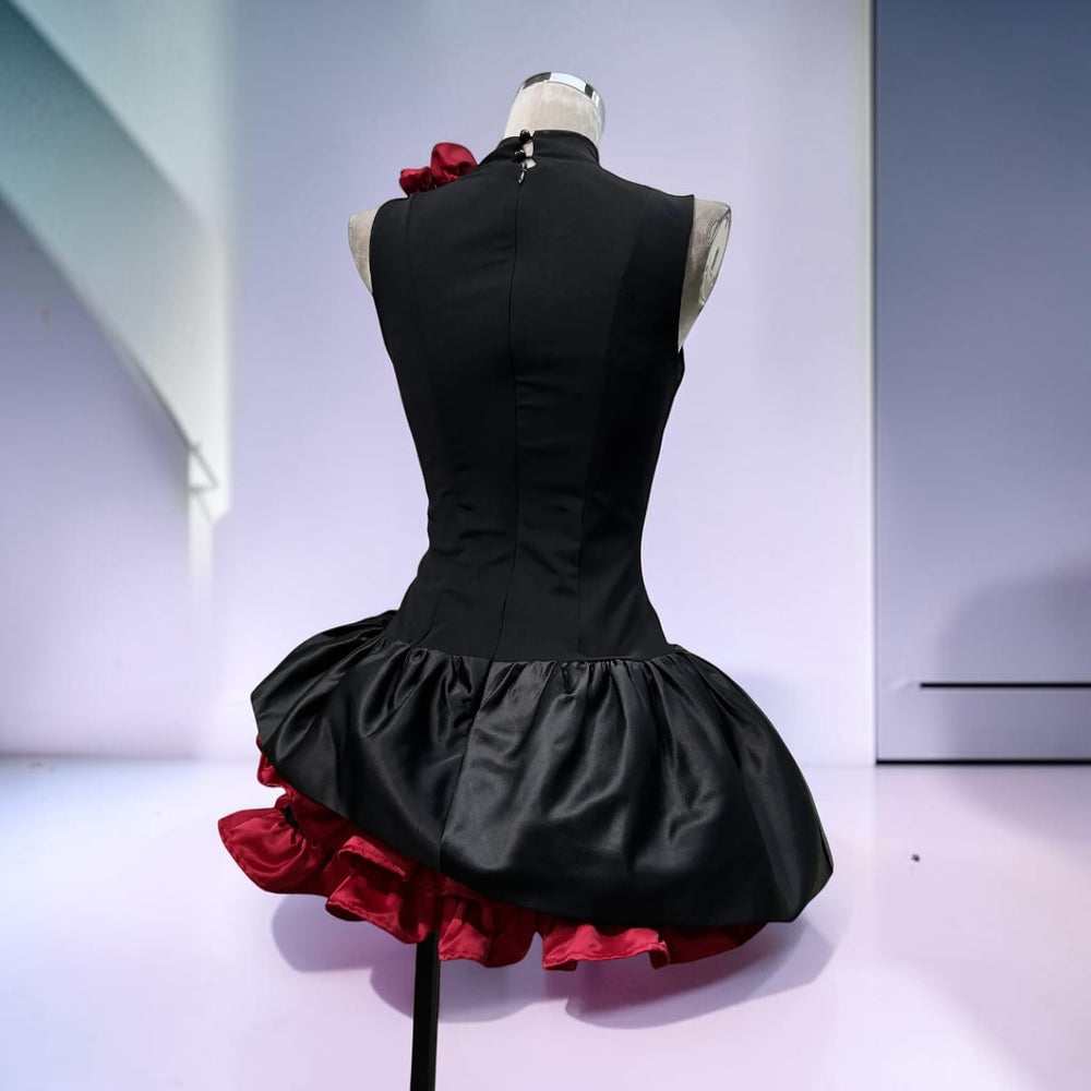Minivestido de burbuja rosa rojo oscuro