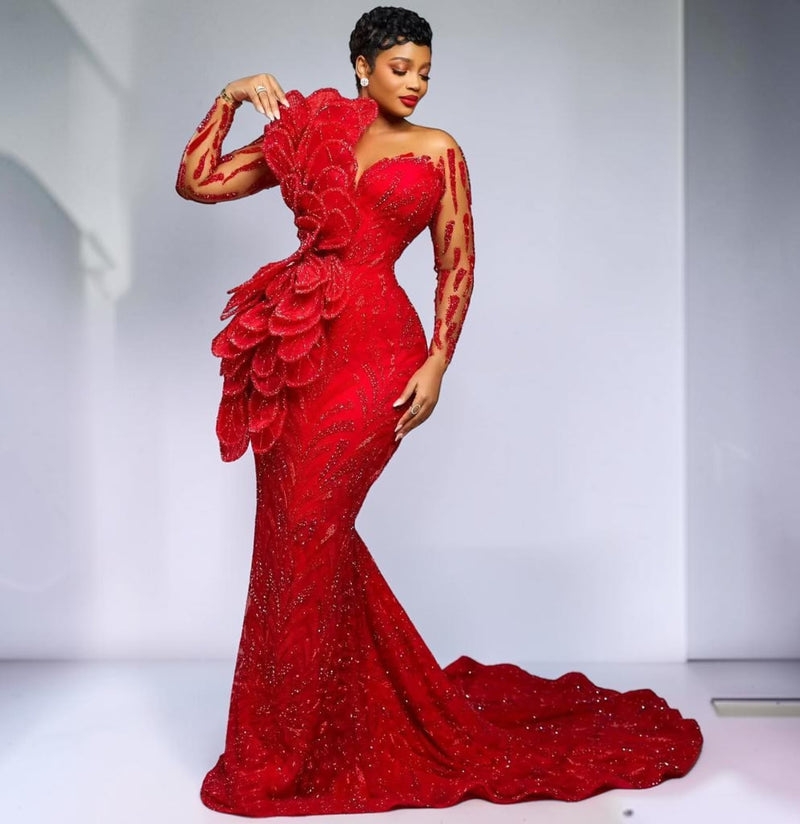 Crimson Bloom Couture Gown