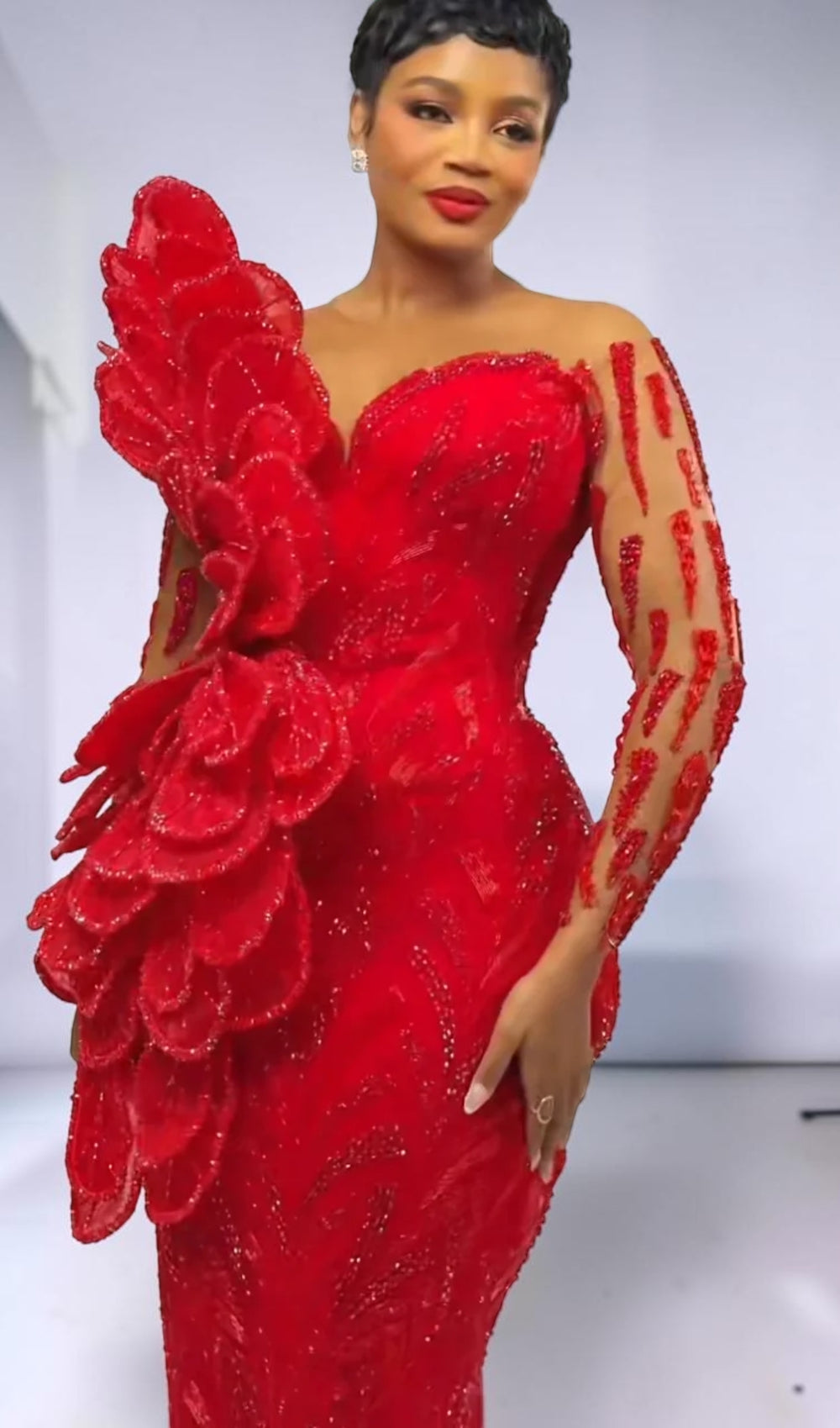 Crimson Bloom Couture Gown
