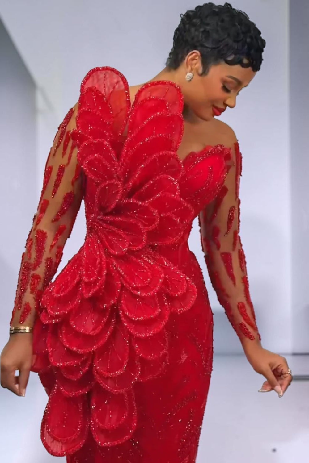 Crimson Bloom Couture Gown