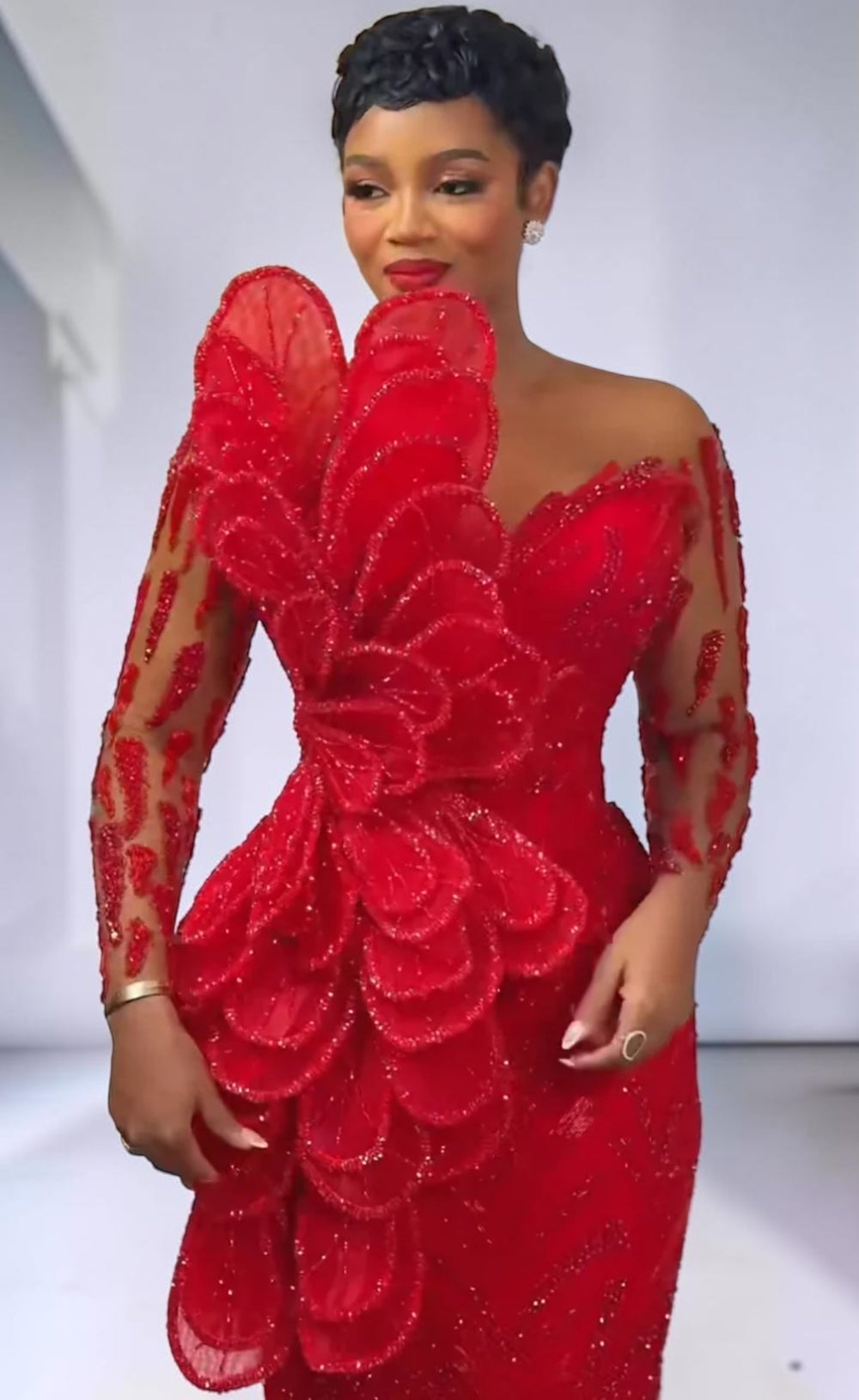 Crimson Bloom Couture Gown