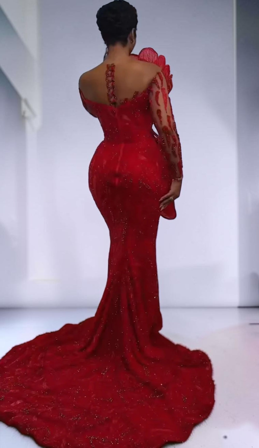 Crimson Bloom Couture Gown