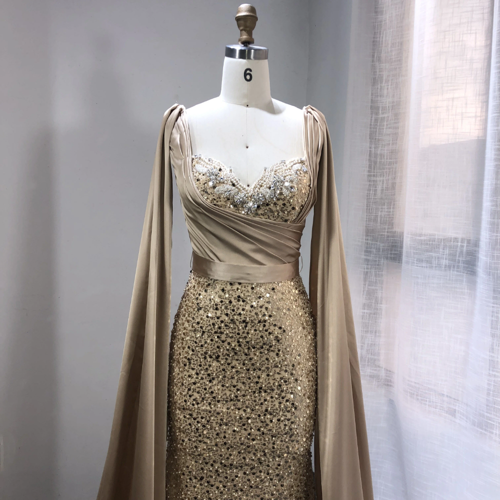 Golden Imperial Crystal Cape Gown