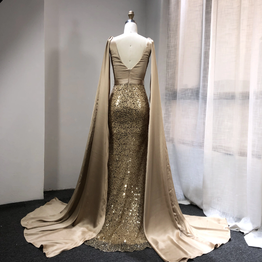 Golden Imperial Crystal Cape Gown