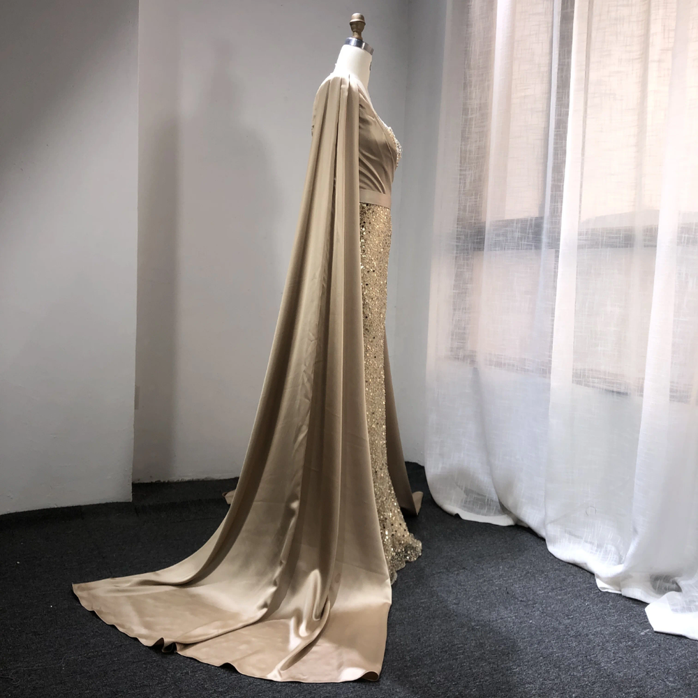 Golden Imperial Crystal Cape Gown