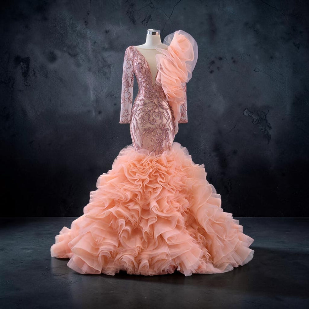 Emerald Étoile Ruffle Couture Mermaid Gown - Pink