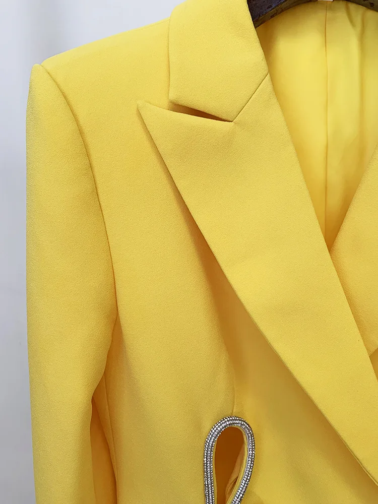 Solène Crystal-Cutout Wide-Leg Suit Set - Yellow