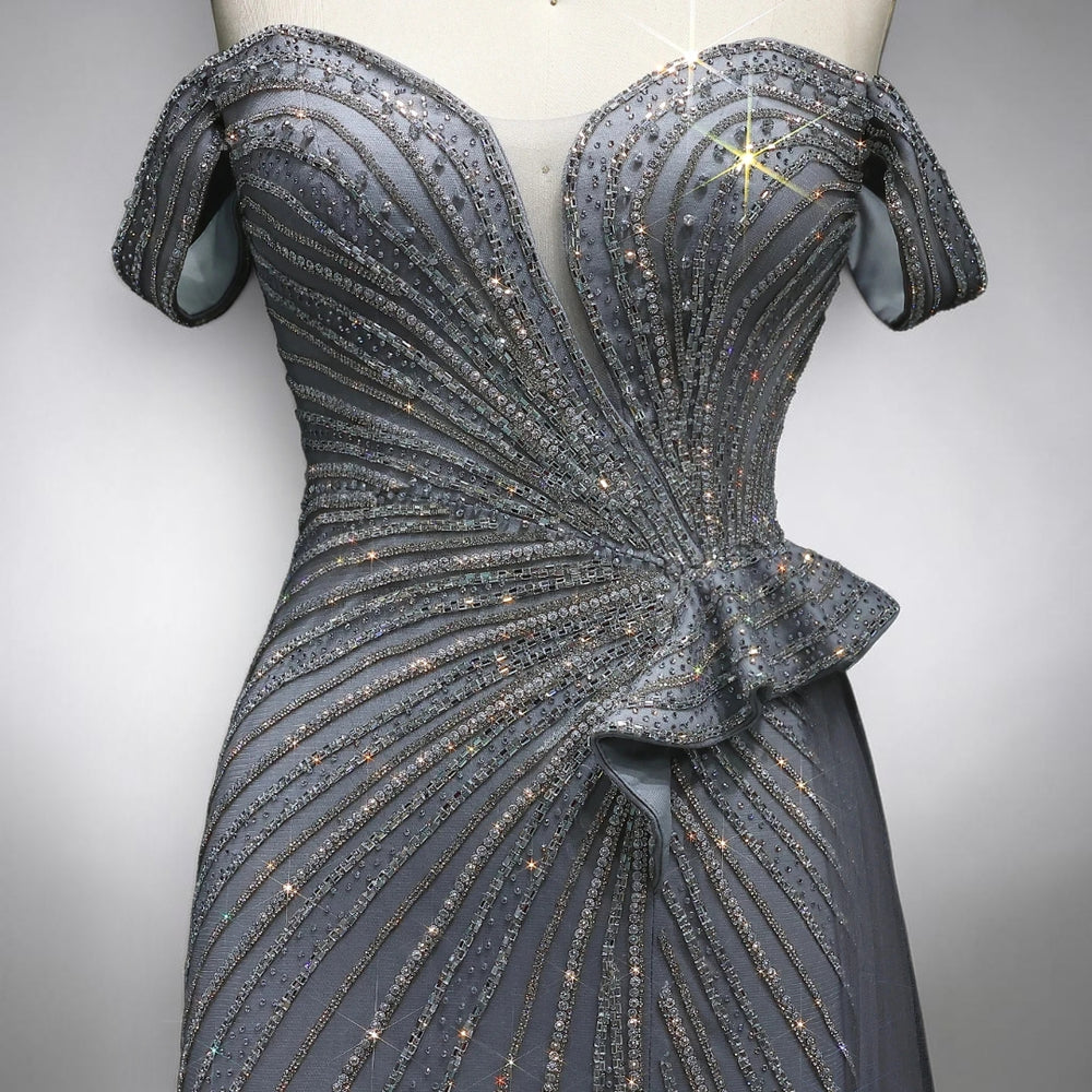 Celestial Radiance Crystal Couture Gown - Silver