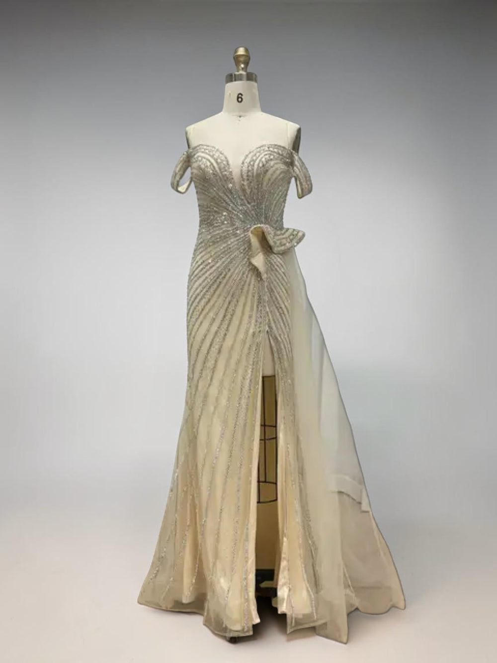 Celestial Radiance Crystal Couture Gown - Champagne Gold