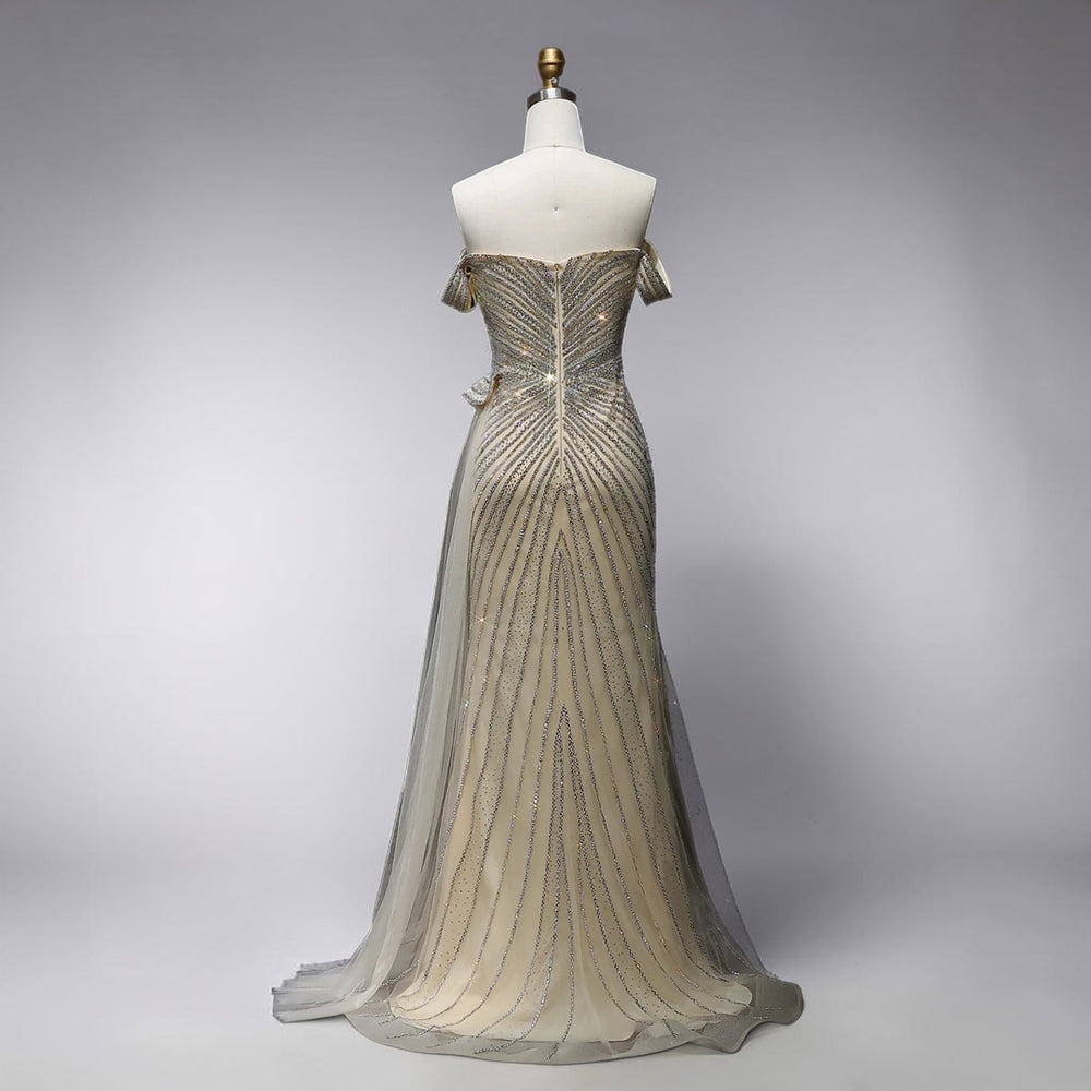 Celestial Radiance Crystal Couture Gown - Champagne Gold