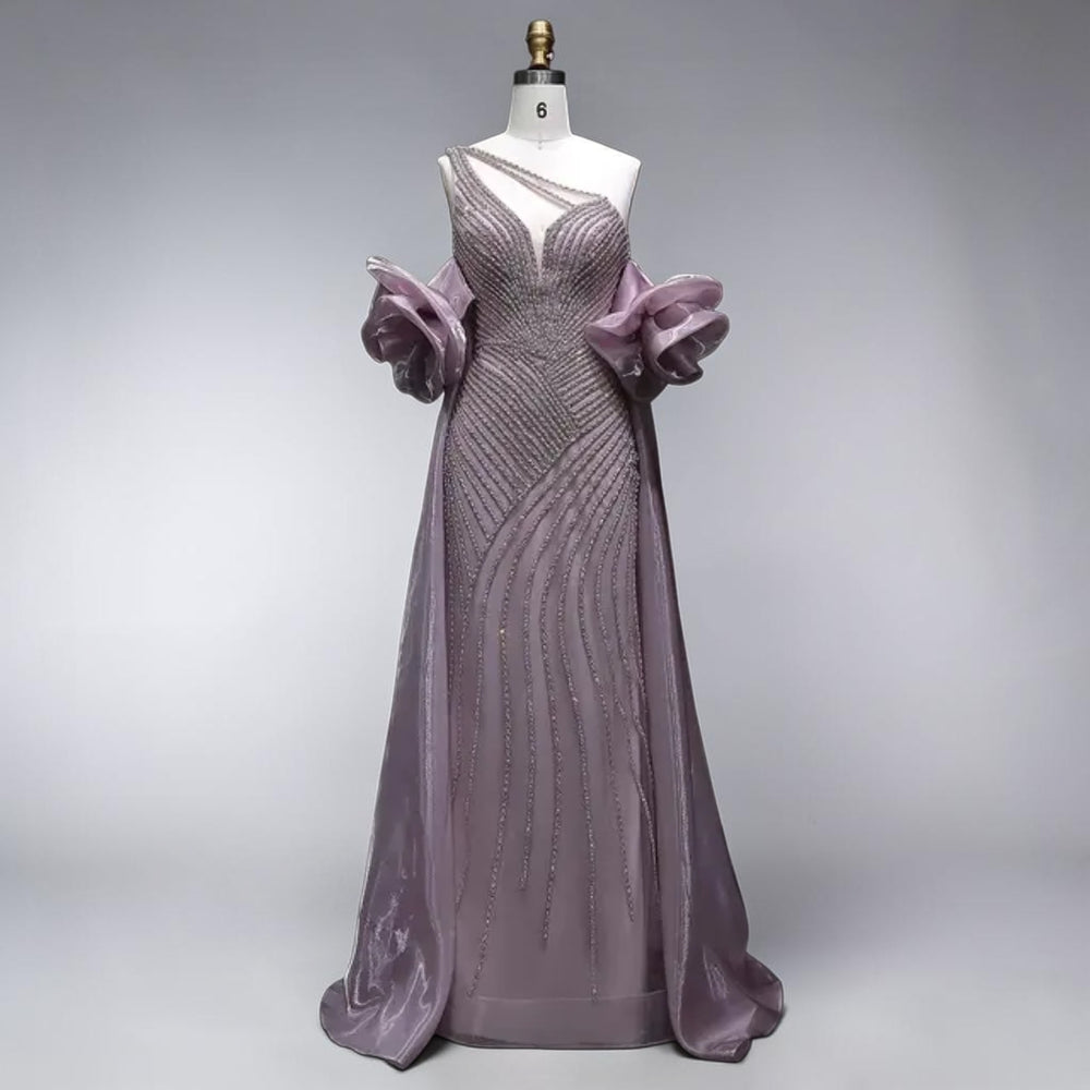 Celestial Cascade One-Shoulder Couture Gown - Lavender