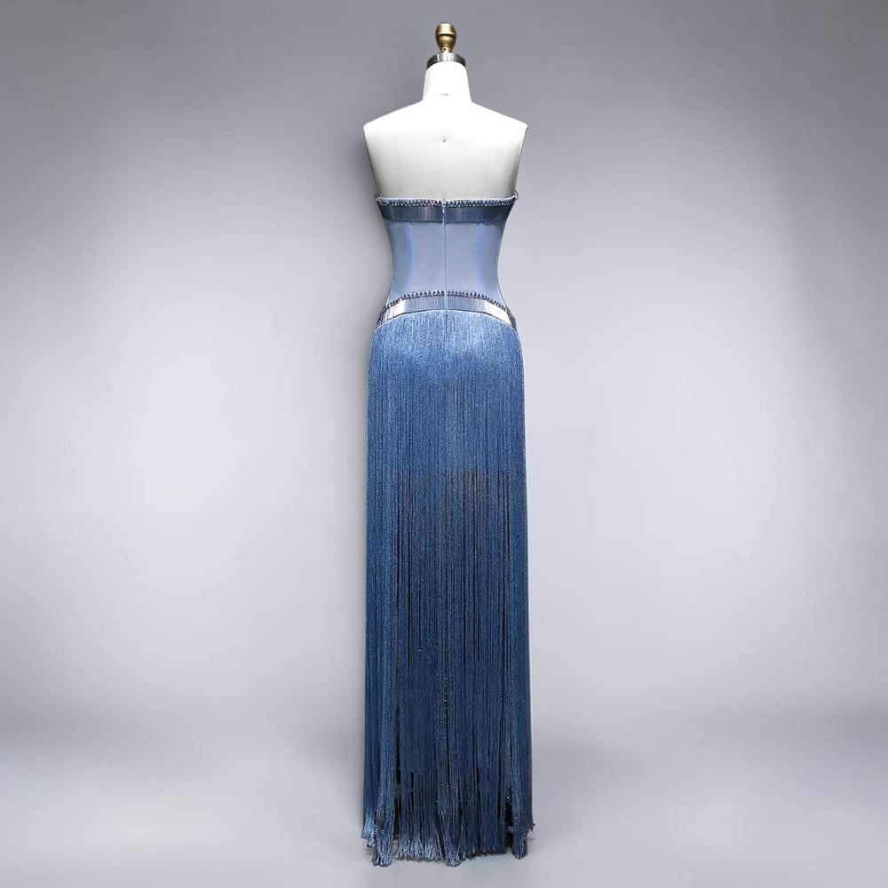 Azure Mirage Fringe Couture Gown