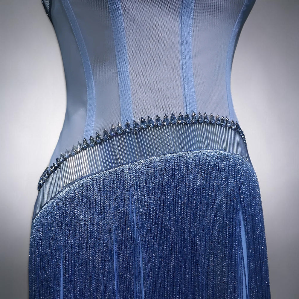 Azure Mirage Fringe Couture Gown