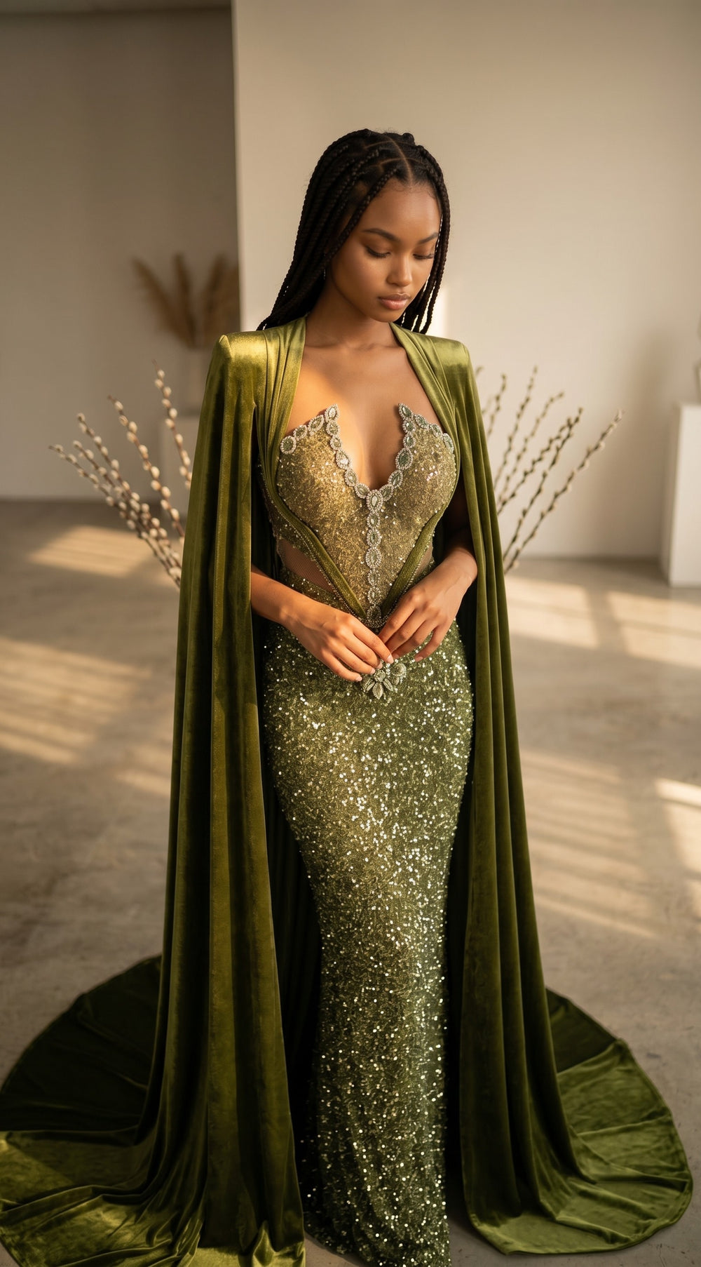 Emerald Sovereign Crystal Cape Gown