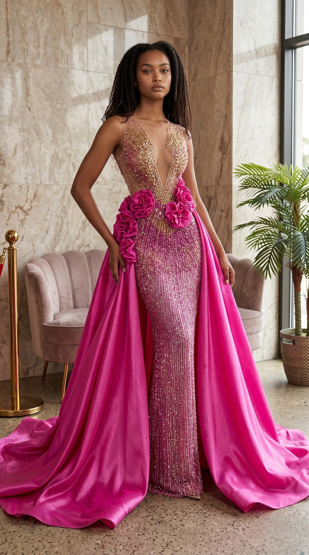 Blush Royale Crystal Cape Gown