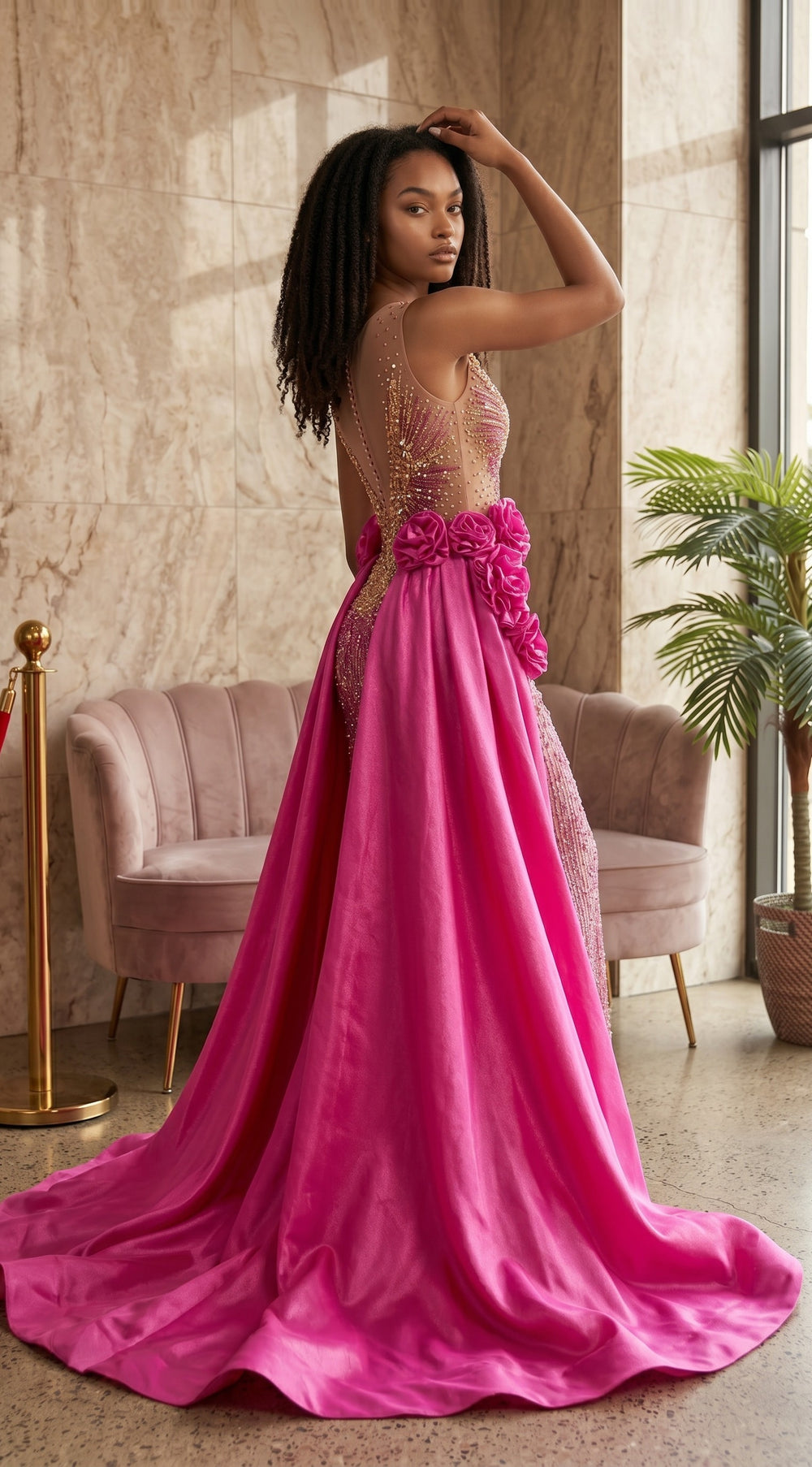 Blush Royale Crystal Cape Gown