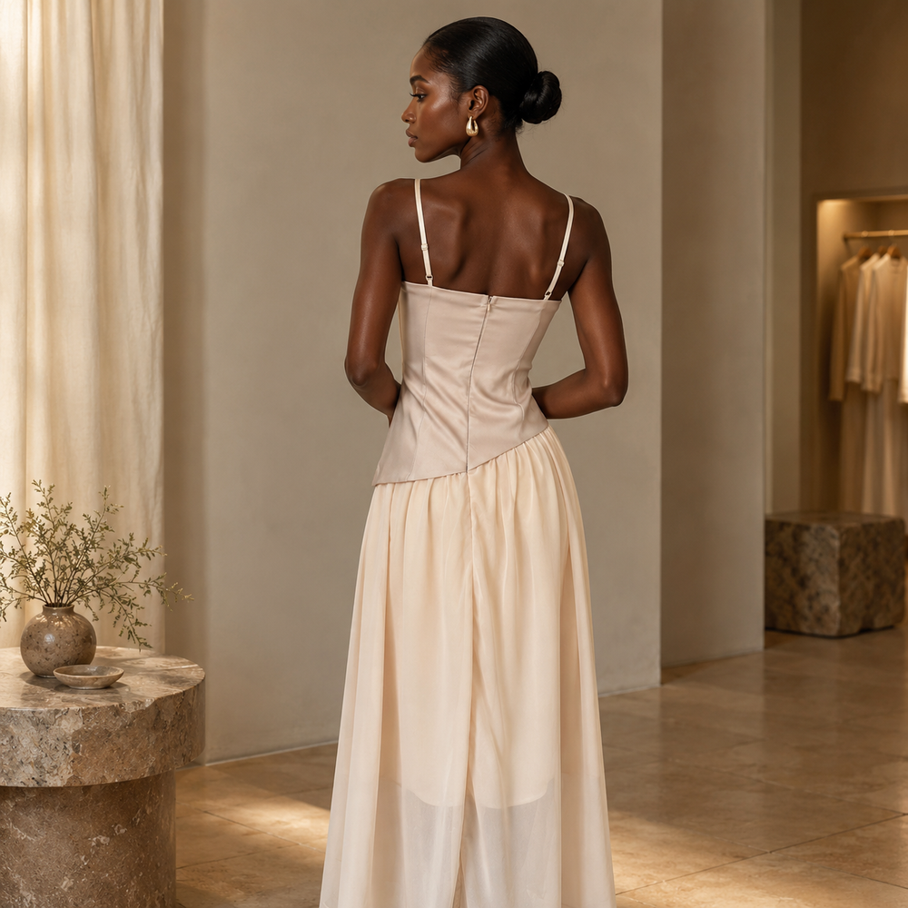 The Aurelia Sculpted-Bodice Maxi Dress
