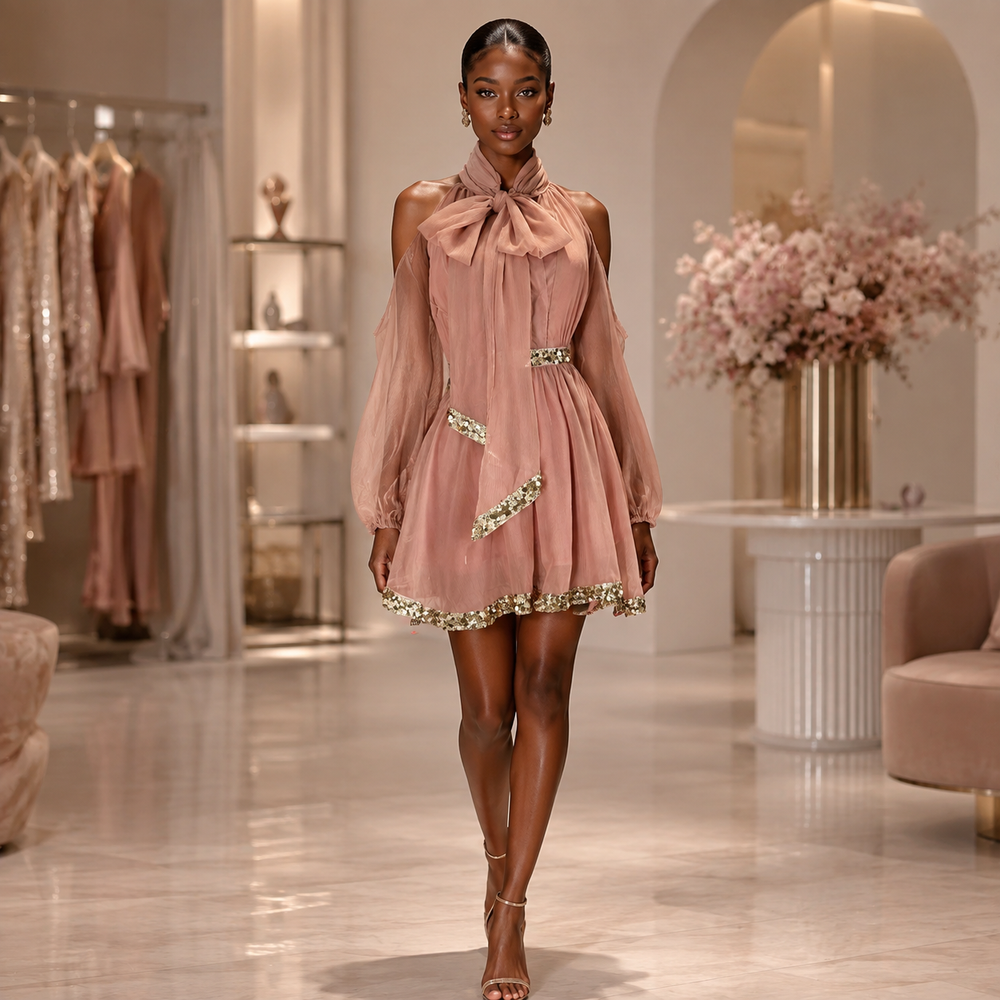 The Amorette Sequin-Trim Cocktail Dress