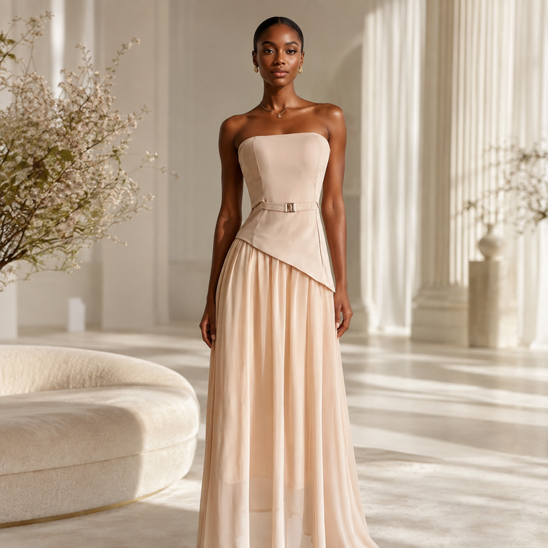 The Aurelia Sculpted-Bodice Maxi Dress