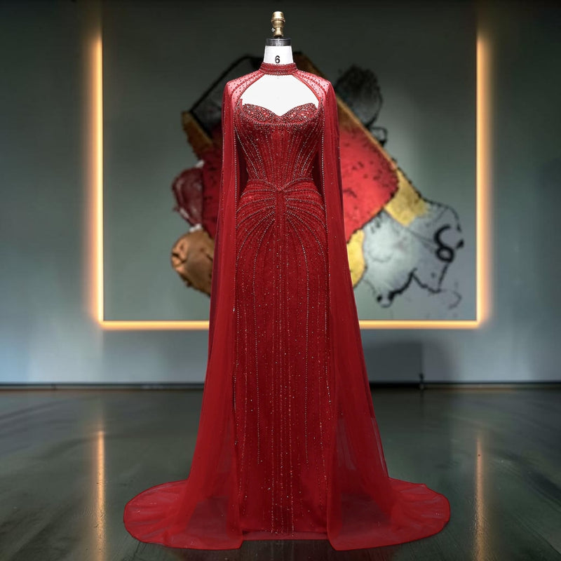 Scarlet Sovereign Crystal Cape Gown - Red