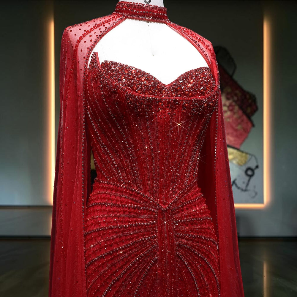 Scarlet Sovereign Crystal Cape Gown - Red
