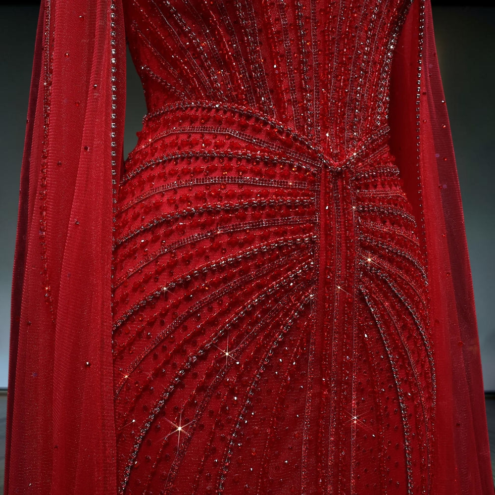 Scarlet Sovereign Crystal Cape Gown - Red