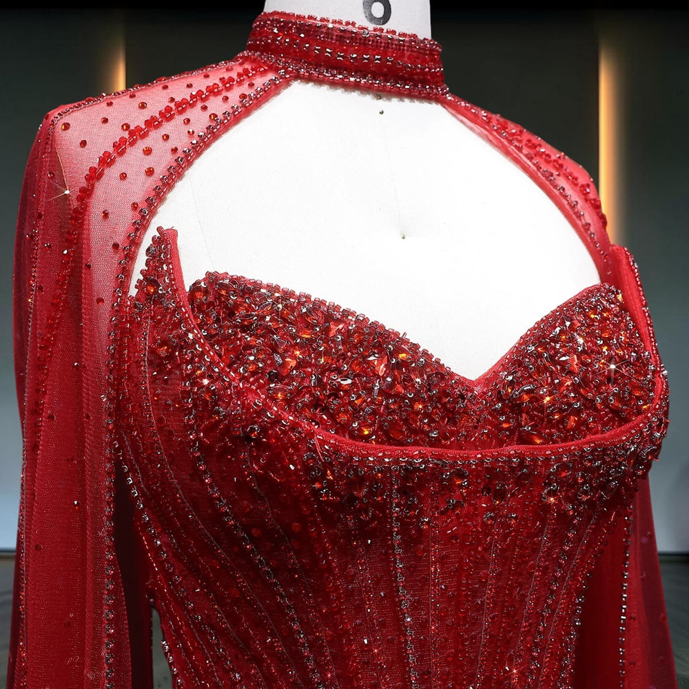 Scarlet Sovereign Crystal Cape Gown - Red