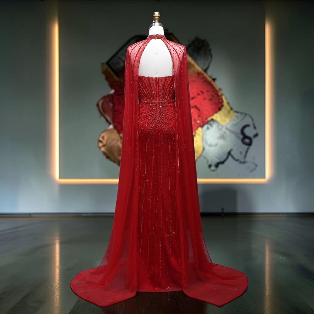 Scarlet Sovereign Crystal Cape Gown - Red