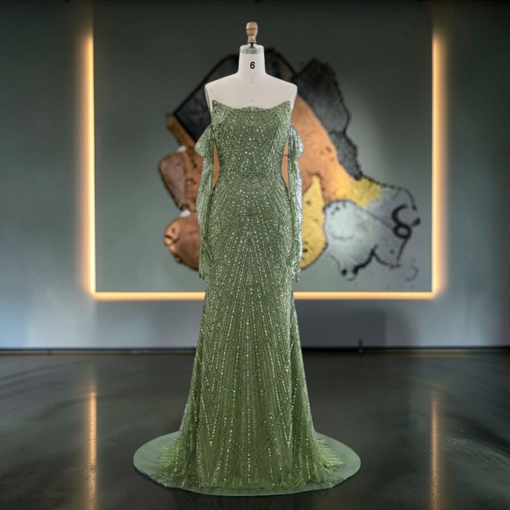 Emerald Whisper Crystal Gown
