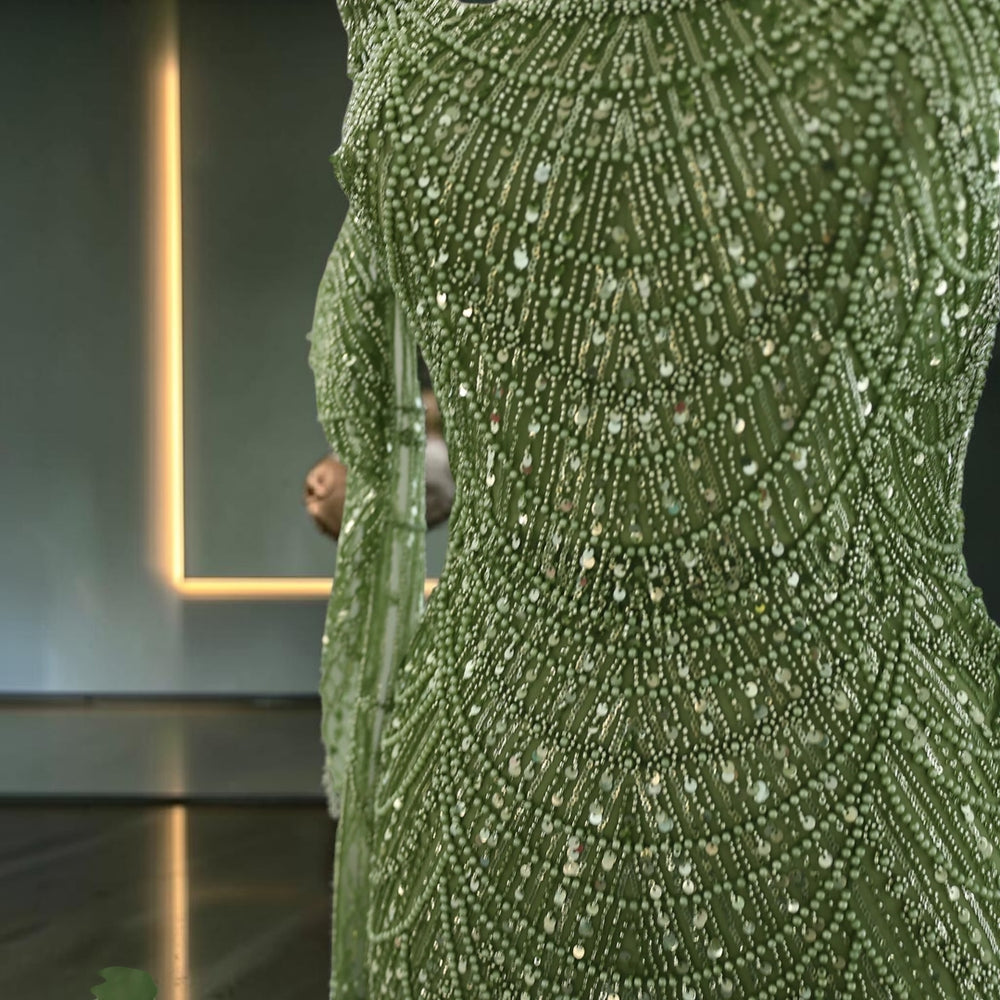 Emerald Whisper Crystal Gown