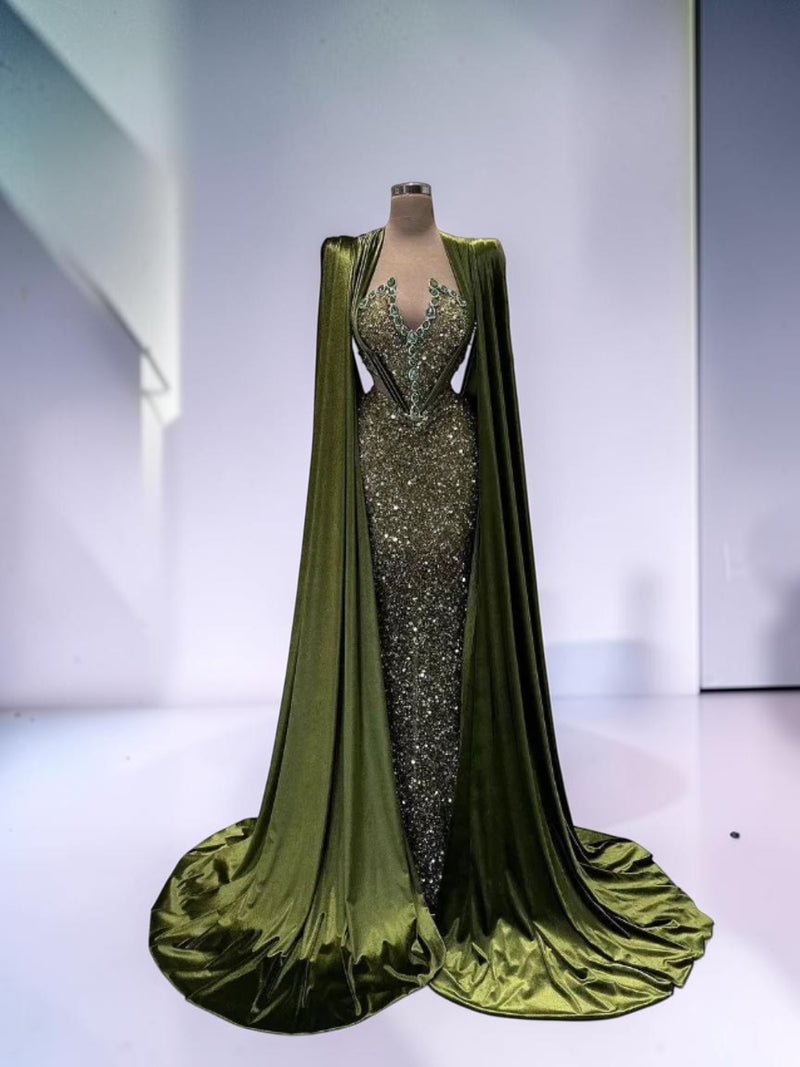 Emerald Sovereign Crystal Cape Gown