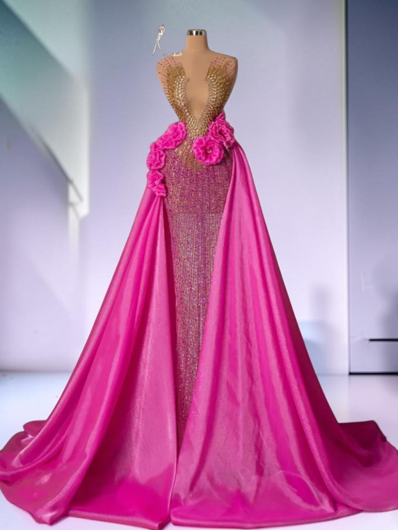 Blush Royale Crystal Cape Gown