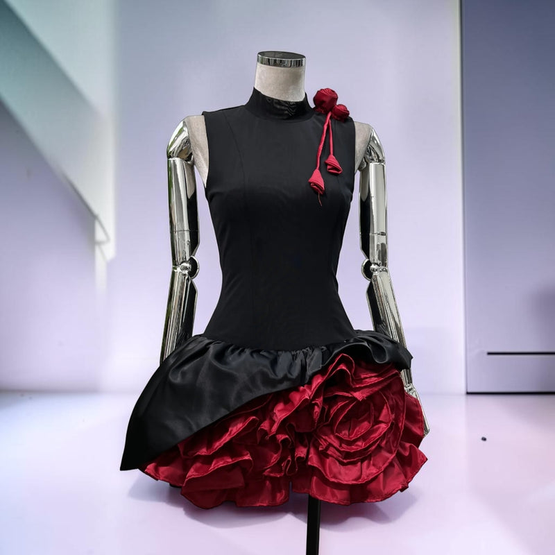 Crimson Noir Rose Bubble Mini Dress