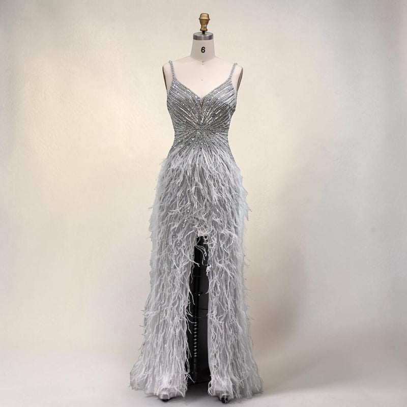 Celestial Plume Gown - Silver