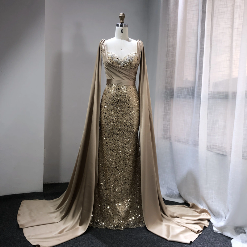 Golden Imperial Crystal Cape Gown