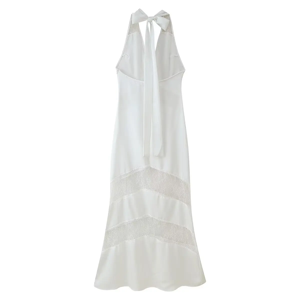 Noir Élan Lace-Inset Backless Maxi Dress